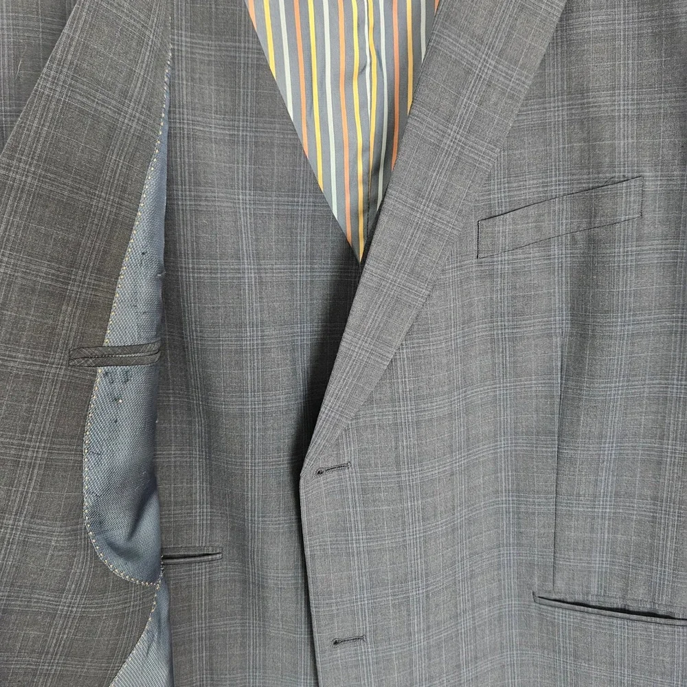 Coogi Luxe Mens 3 Piece Suit 52R Blue Glen Plaid Wool Blend Blazer Vest Pants